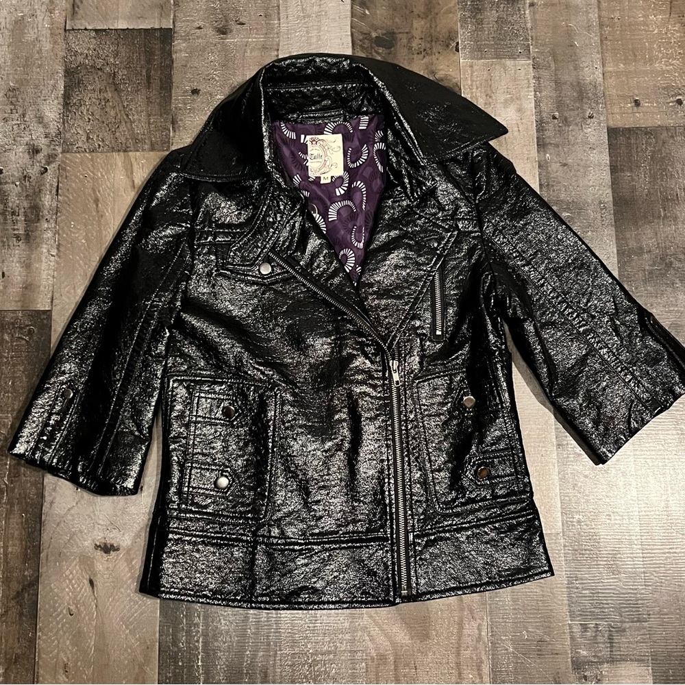 Anthropologie Crushed Black Patent Leather Motorcycle Jacket